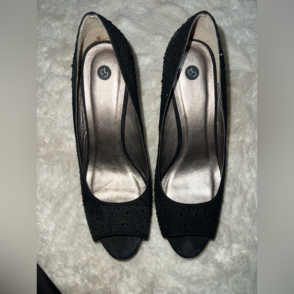 Dress Barn Sabina Black Peep-Toe 3” Heels with Rhinestones NWOT - Picture 3 of 6